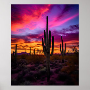 Arizona Saguaro Cactus Southwestern Desert Sunset Poster