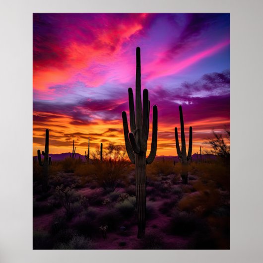 Arizona Saguaro Cactus Southwestern Desert Sunset Poster (Vorne)