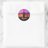 Arizona Saguaro Cactus Southwestern Desert Sunset Runder Aufkleber (Tasche)