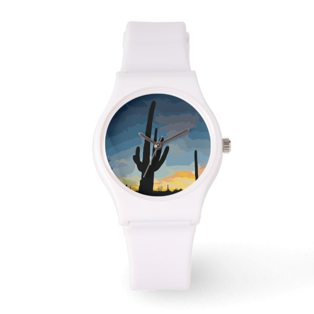 Arizona Saguaro Cactus Southwestern Sunset Armbanduhr (Vorderseite)