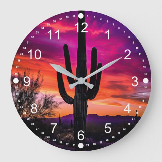 Arizona Saguaro Cactus Southwestern Sunset Große Wanduhr (Vorderseite)