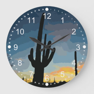 Arizona Saguaro Cactus Southwestern Sunset Große Wanduhr