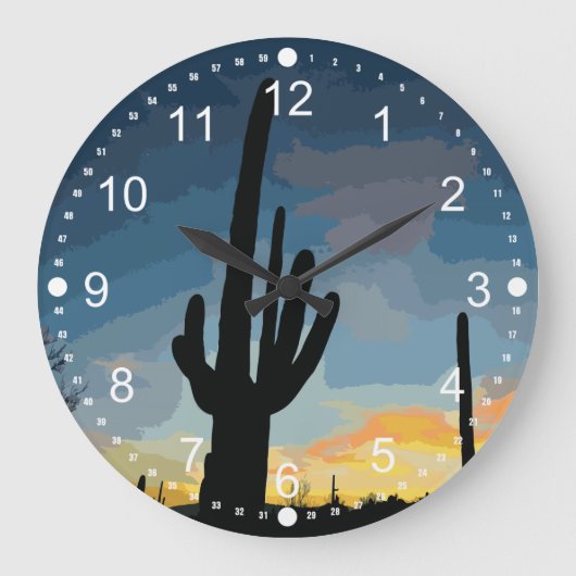Arizona Saguaro Cactus Southwestern Sunset Große Wanduhr (Vorderseite)