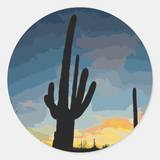 Arizona Saguaro Cactus Southwestern Sunset Runder Aufkleber (Vorderseite)