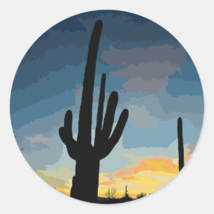 Arizona Saguaro Cactus Southwestern Sunset Runder Aufkleber