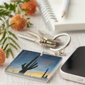 Arizona Saguaro Cactus Southwestern Sunset Schlüsselanhänger (Vorderseite rechts)