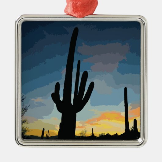Arizona Saguaro Cactus Southwestern Sunset Silbernes Ornament (Vorne)