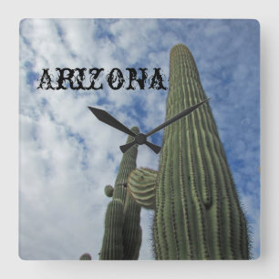 Arizona Saguaro Cactus Tall Desert Plant Southwest Quadratische Wanduhr