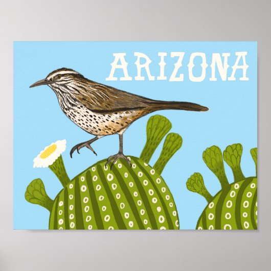 Arizona Saguaro Cactus Wren Niedlich Bird Nature Poster (Vorne)
