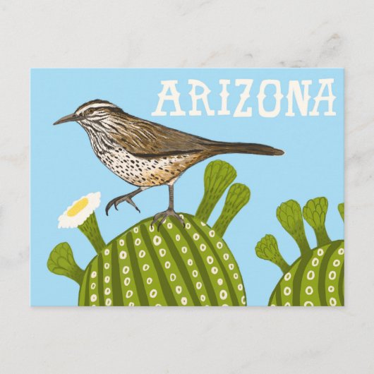 Arizona Saguaro Cactus Wren Niedlich Bird Nature Postkarte (Vorderseite)