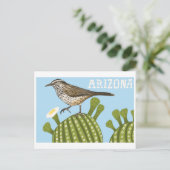 Arizona Saguaro Cactus Wren zeichnend Postkarte (Stehend Vorderseite)