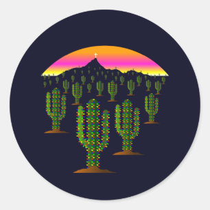 Arizona Saguaro Kakteen Weihnachtslicht Sonnenunte Runder Aufkleber