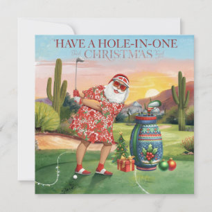 Arizona Santa Golfer auf Desert Green Weihnachtska Feiertagskarte
