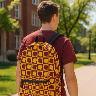Arizona-Schachbrettmuster in Maron und Gold Bedruckter Rucksack