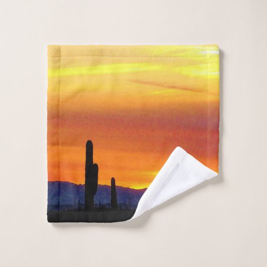Arizona Sonnenuntergang / Hellorange / Kakteen-Sil Badhandtuch Set (Waschlappen)