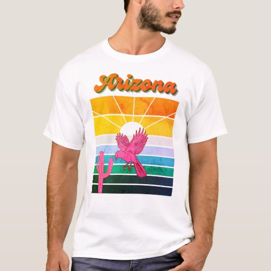 Arizona-Sonnenuntergang, Retrofarbe, Kaktus, Vinta T-Shirt (Vorderseite)