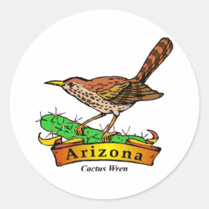 Arizona St. Blume Cactus Wren Runder Aufkleber