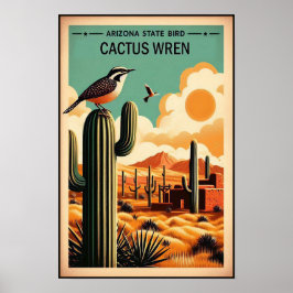 Arizona Staat Bird - Cactus Wren Vintag Poster
