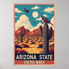 Arizona Staat Bird - Cactus Wren Vintag Poster
