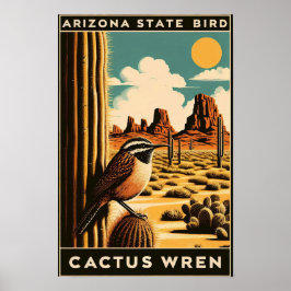 Arizona Staat Bird - Cactus Wren Vintag Poster