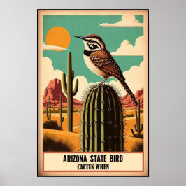 Arizona Staat Bird - Cactus Wren Vintag Poster