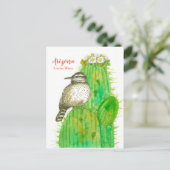 Arizona Staat Bird Cactus Wren White Blossoms Postkarte (Stehend Vorderseite)