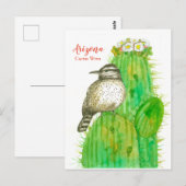 Arizona Staat Bird Cactus Wren White Blossoms Postkarte (Vorne/Hinten)