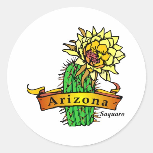 Arizona Staat Blume - Saguaro Runder Aufkleber (Vorderseite)