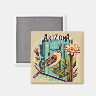 Arizona Staat Blume und Bird Cactus Wren Magnet