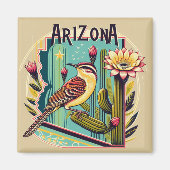 Arizona Staat Blume und Bird Cactus Wren Magnet (Vorne)