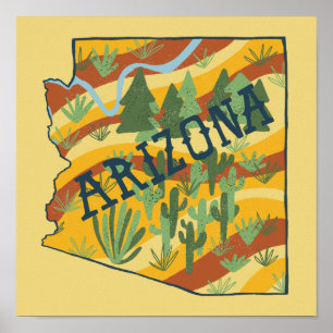 Arizona Staat Illustrierte Karte Poster