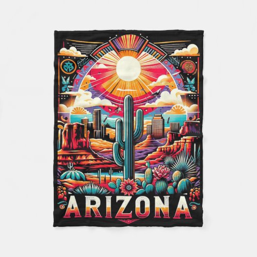 Arizona Staat Shirt Az Retro Desert Cactus Family Fleecedecke (Vorderseite)