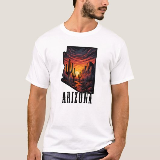 Arizona Staat Tattoo Style Wüste Sonnenuntergang $ T-Shirt (Vorderseite)