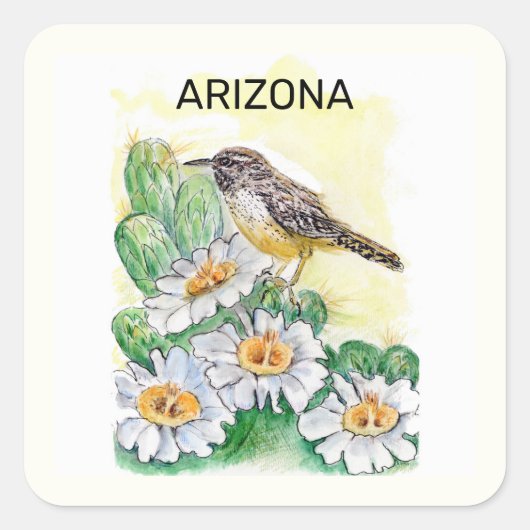 Arizona Staat Vogel und Blume Quadratischer Aufkleber (Vorderseite)