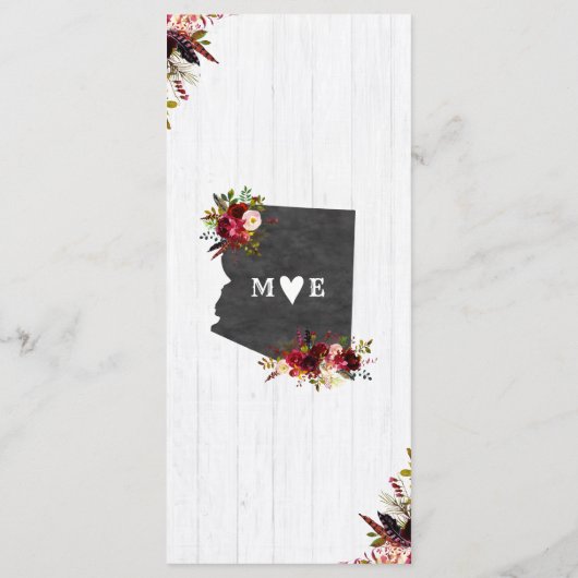 Arizona Staat Zielort Rustikales Hochzeitsmenü Menükarte (Rückseite)