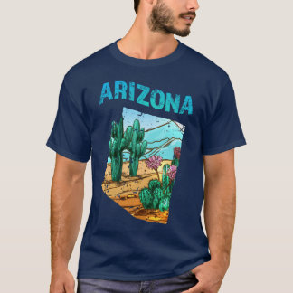 Arizona-Staatenkarte mit Kaktusblüten-Wüste T-Shirt
