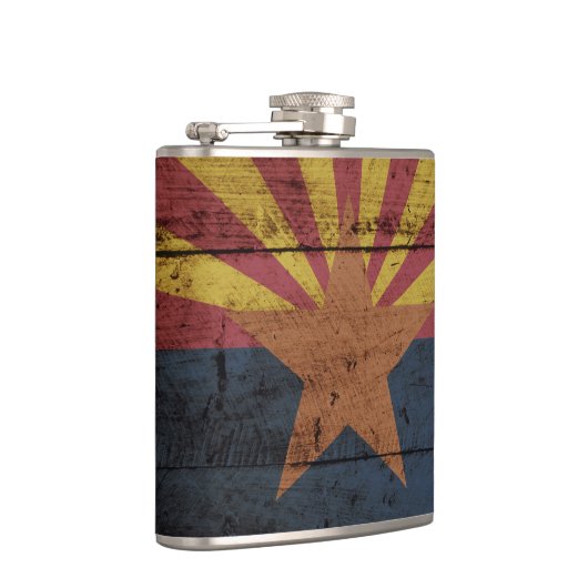 Arizona-Staats-Flagge auf altem hölzernem Korn Flachmann (Rechts)