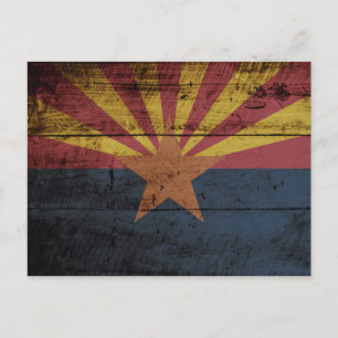 Arizona Staatsflagge auf altem Holzmaserung Postkarte