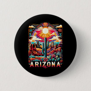 Arizona State-Shirt Az Retro Wüstenkaktus Familie  Button