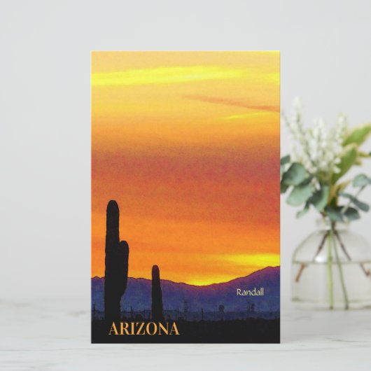 Arizona Sunset / Hellorange / Saguaro Cactus Briefpapier (Stehend Vorderseite)