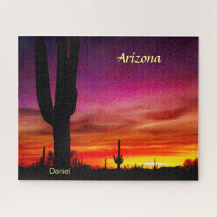 Arizona Sunset Saguaro Cactus Digital Watercolor Puzzle