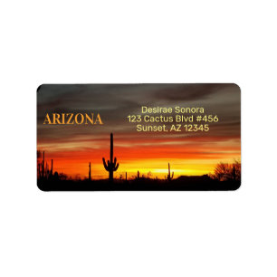 Arizona Sunset / Saguaro Cactus / Orange & Yellow Adressaufkleber