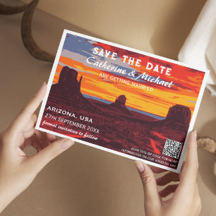 Arizona Sunset Travel Poster Style QR Code Save The Date