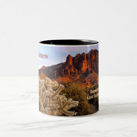 Arizona Superstition Berg Cholla Cactus Zweifarbige Tasse (Mittel)