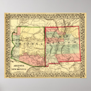 Arizona und neue MexicoPanoramic Karte Poster