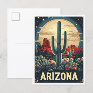 Arizona USA Art Vintag Illustration Travel Postkarte