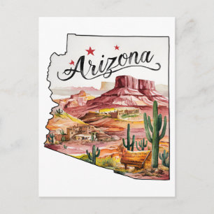 Arizona USA Bundesstaat in Form einer Vintage-Wass Postkarte