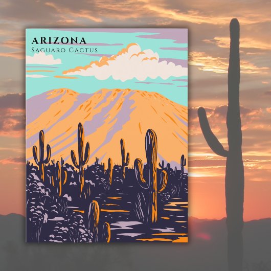Arizona USA Saguaro Cactus Travel Watercolor Postkarte