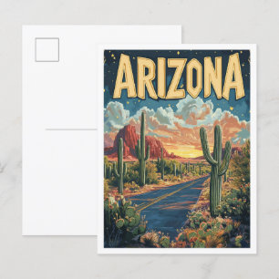 Arizona USA Vintag Illustration Travel Postkarte
