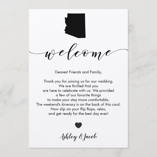 Arizona Wedding Welcome Letter & Itinerary Card Programm (Vorderseite)